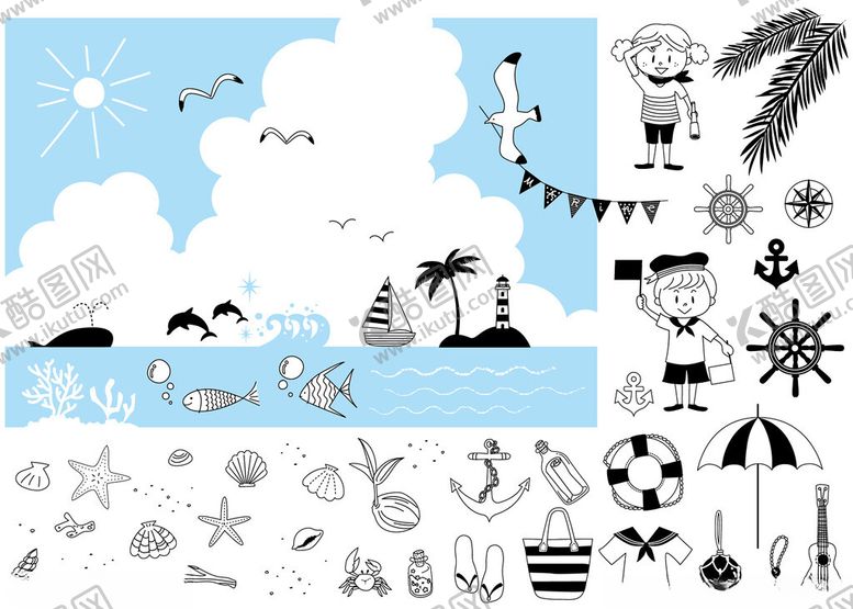 编号：45562506292258443716【酷图网】源文件下载-海洋主题矢量插画元素