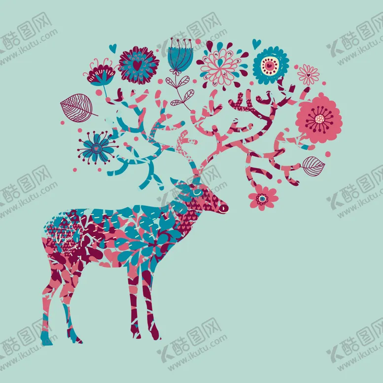 编号：27162806281745198395【酷图网】源文件下载-现代北欧小清新梦幻鹿儿童房挂画