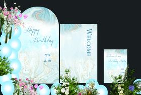 梦幻蓝白生日派对装饰