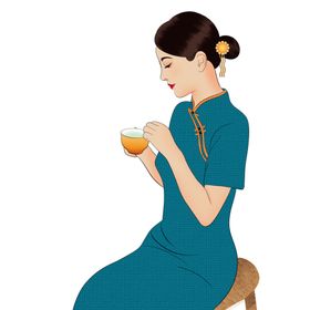 国潮人物手绘古代美汉服女子拿扇子的美女