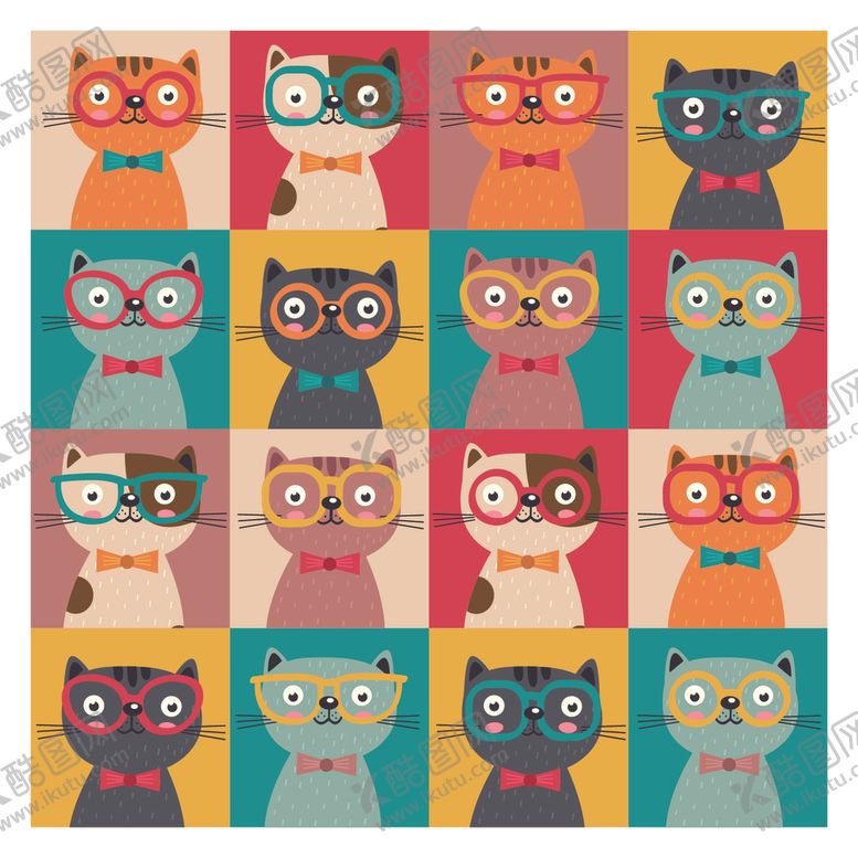 编号：48064010120334395399【酷图网】源文件下载-多彩猫咪图案装饰画