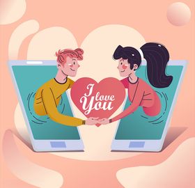 创意卡通手机社交APP插画