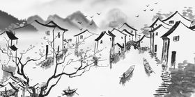 中国风背景武侠元素意境展板