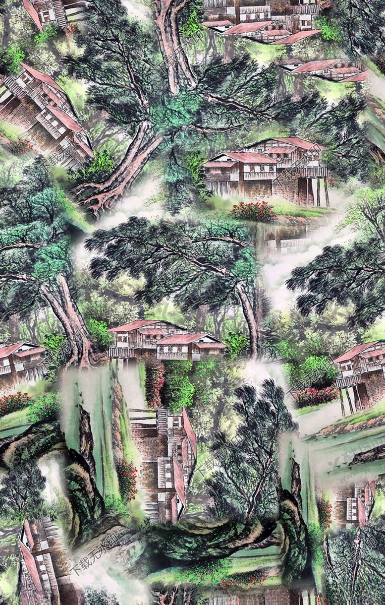 编号：65663710011057581469【酷图网】源文件下载-水墨中式建筑