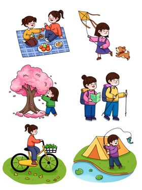 春日户外休闲活动场景手绘插画