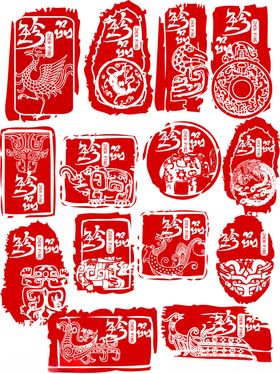 传统中式红色剪纸图案