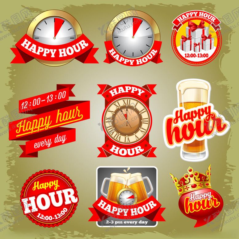 编号：61357611202340473212【酷图网】源文件下载-欢乐啤酒时光促销标签集