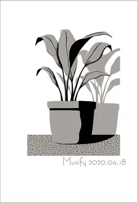 植物盆栽黑白插画