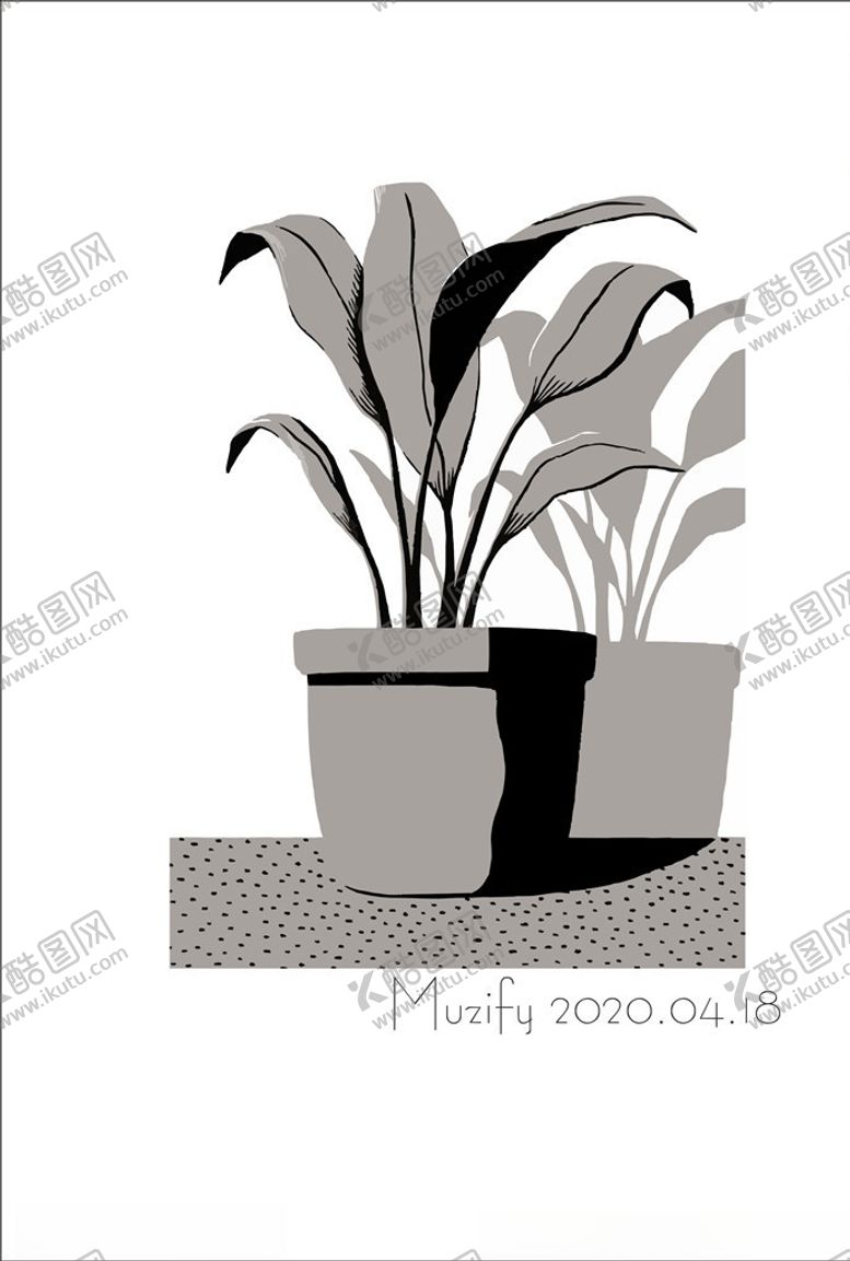 编号：25289110252039145521【酷图网】源文件下载-植物盆栽黑白插画