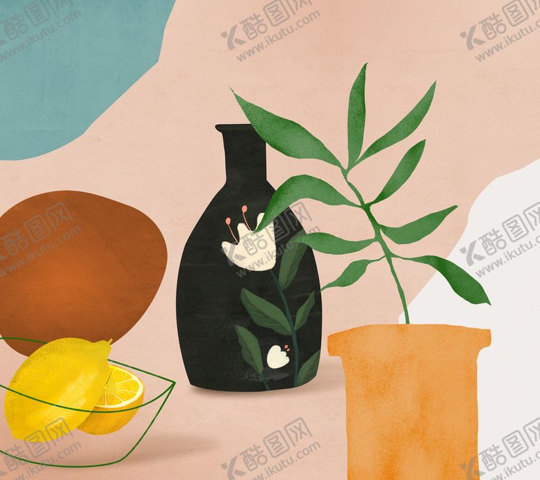 编号：89215309302128117485【酷图网】源文件下载-静物植物树叶花瓶装饰画挂画