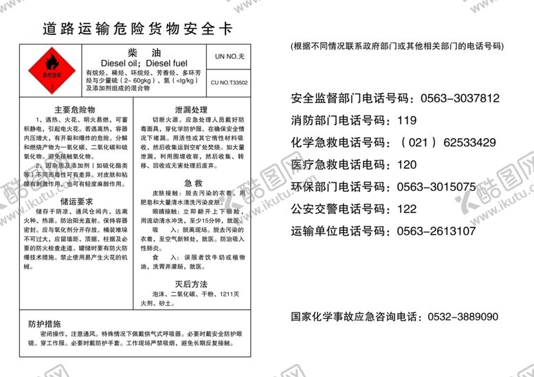 编号：43088210290455168575【酷图网】源文件下载-道路运输危险货物安全卡