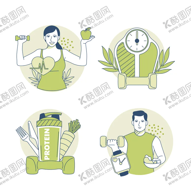 编号：02859609260547449478【酷图网】源文件下载-绿人物健康饮食养生保健设计素材