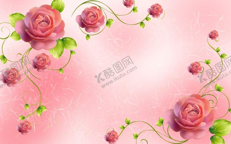 编号：24396712060544468289【酷图网】源文件下载-玫瑰3D风格电视背景墙素材