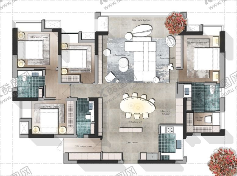 编号：61705604090100294220【酷图网】源文件下载-现代风格精致户型平面图