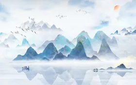 水墨山水背景画禅意墙