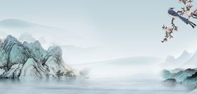 水墨山水间的灵动鸟儿