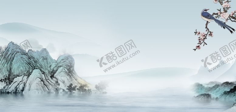 编号：79761604042242321463【酷图网】源文件下载-水墨山水间的灵动鸟儿
