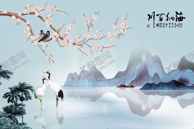 编号：40064007050912499601【酷图网】源文件下载-花鸟画梅花背景墙