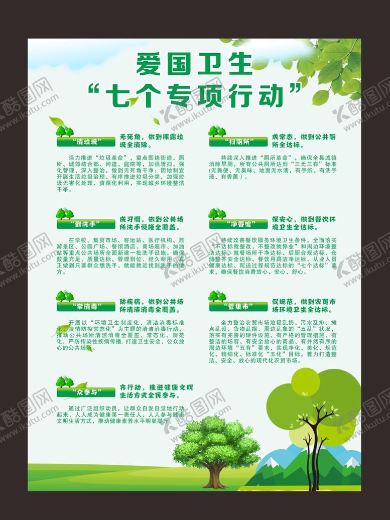 编号：78074110231748095075【酷图网】源文件下载-爱国卫生七个专项行动宣传单