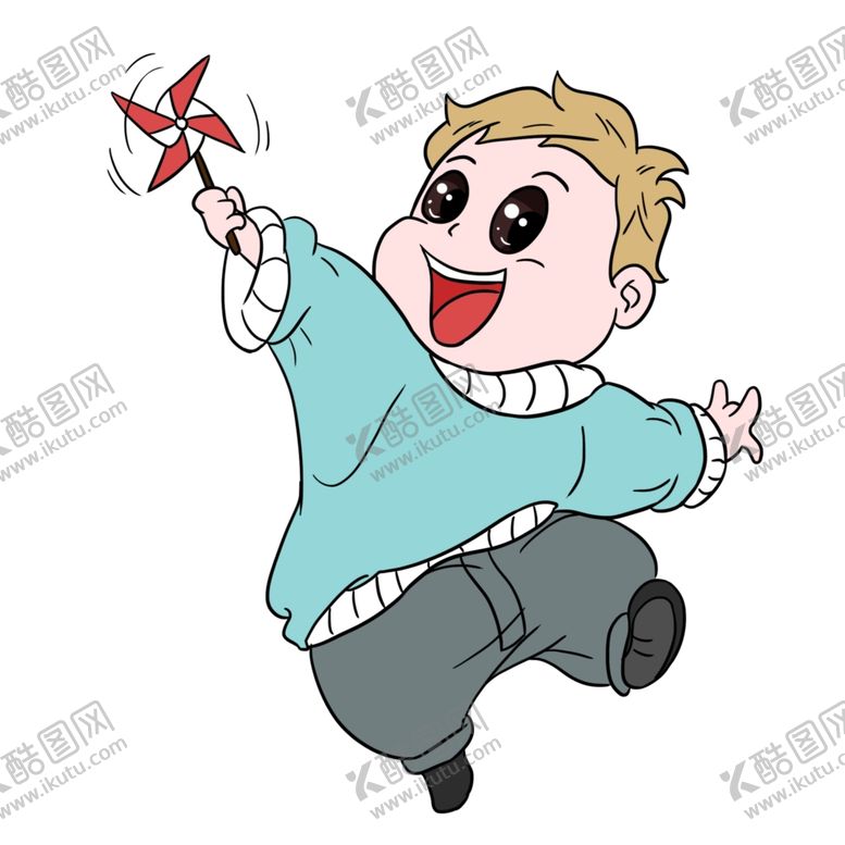 编号：11596510012154204918【酷图网】源文件下载-手绘儿童玩大风车欢乐动作