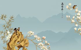 工笔花鸟背景墙装饰画