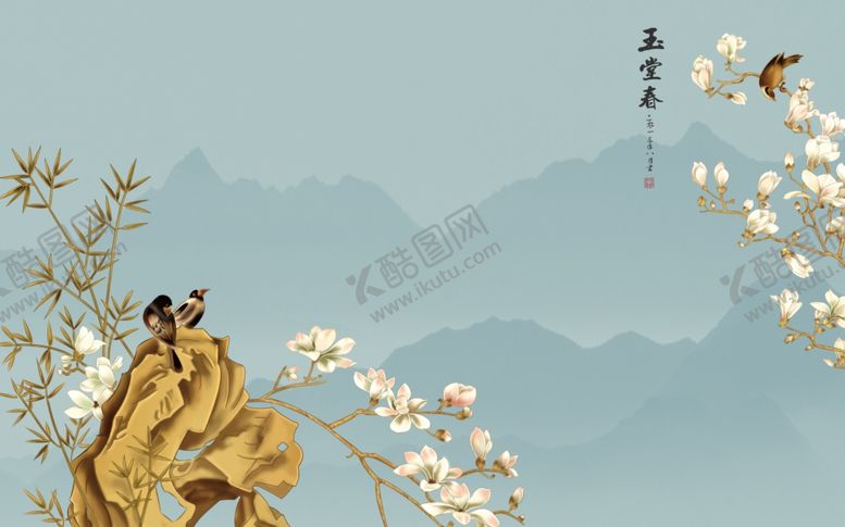 编号：48009209221219421211【酷图网】源文件下载-工笔花鸟背景墙装饰画