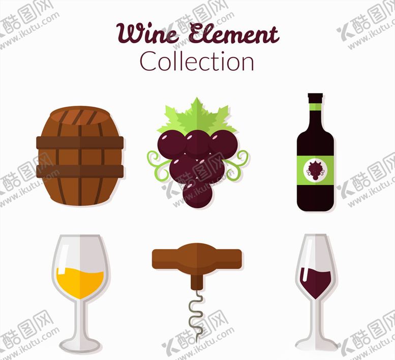 编号：99834109122121479219【酷图网】源文件下载-扁平化葡萄酒元素图标矢量素材