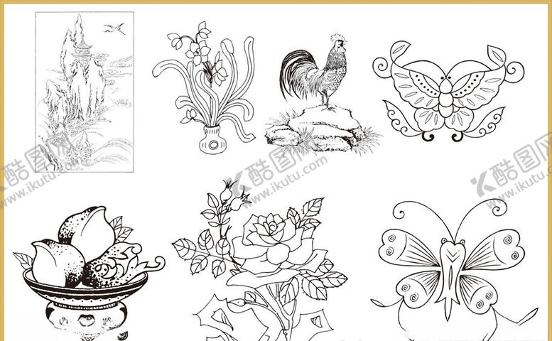 编号：24989209150705318886【酷图网】源文件下载-传统花纹线条插画传统素材