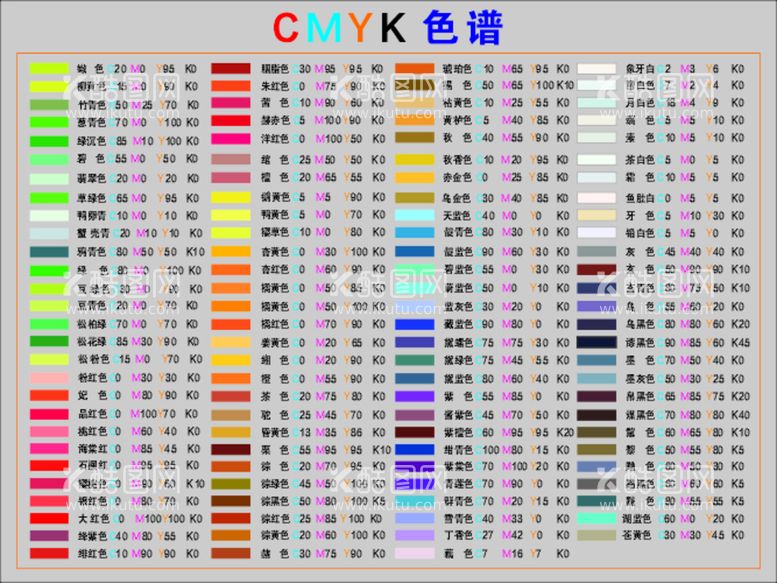 编号：89127312231701355026【酷图网】源文件下载-cmyk色值表