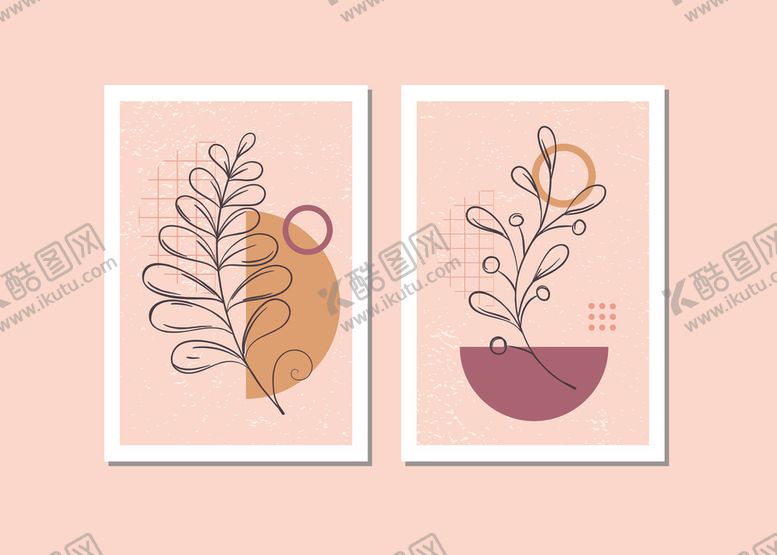 编号：88112610120757505921【酷图网】源文件下载-简约植物装饰画两幅