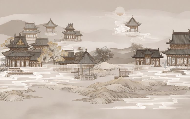 编号：82609610120919054235【酷图网】源文件下载-中式建筑背景