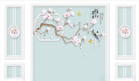 花鸟画玉兰中式背景玄关图