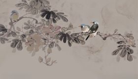 水墨画花鸟画背景墙
