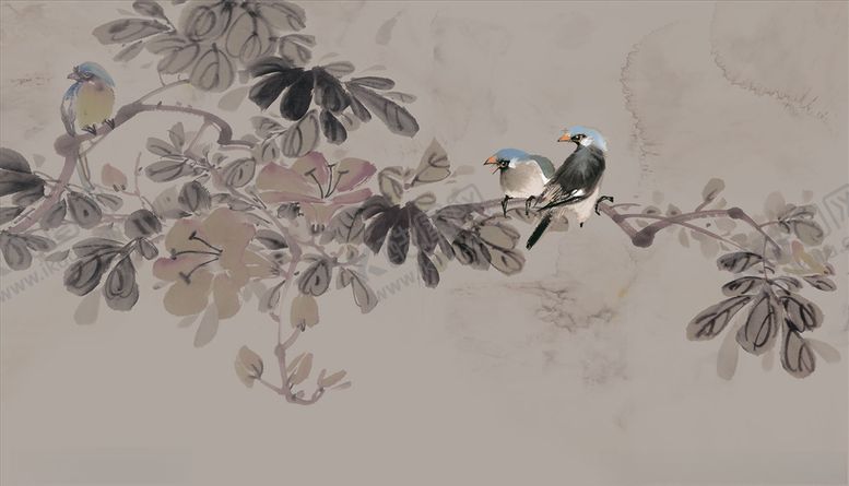 编号：95367505091437323533【酷图网】源文件下载-水墨画花鸟画背景墙