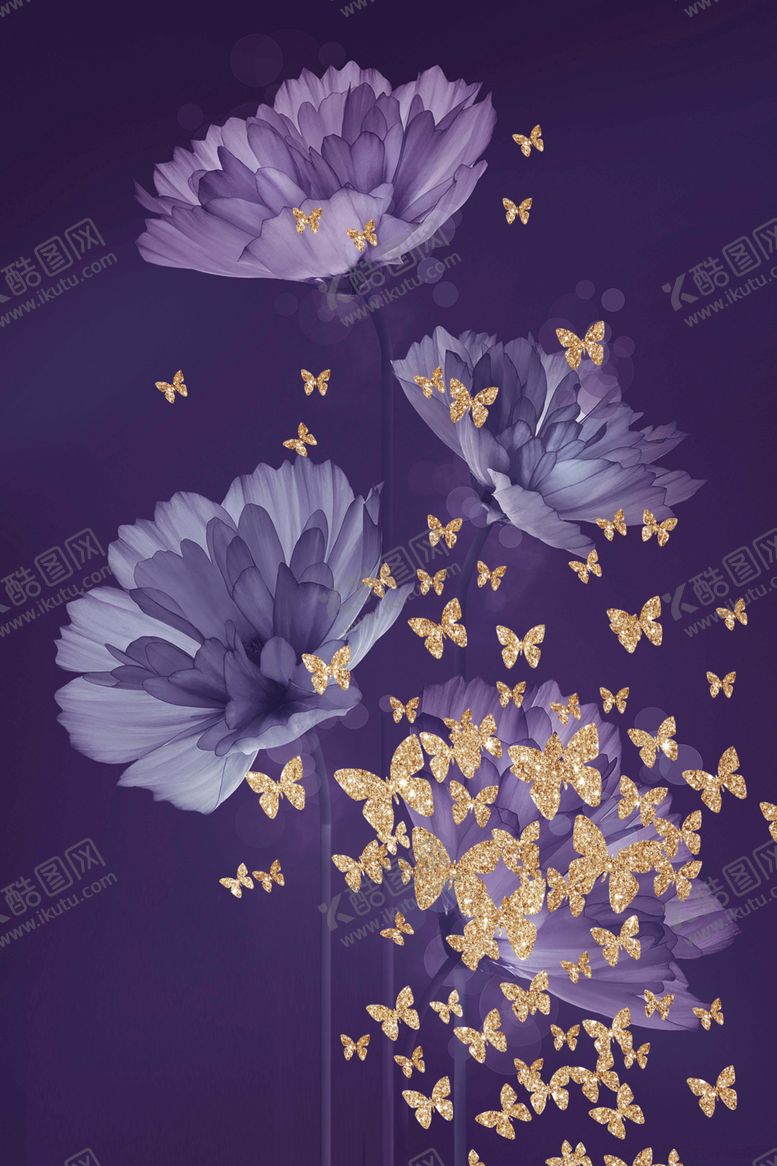 编号：81804410250939428609【酷图网】源文件下载-梦幻花朵蝴蝶装饰画