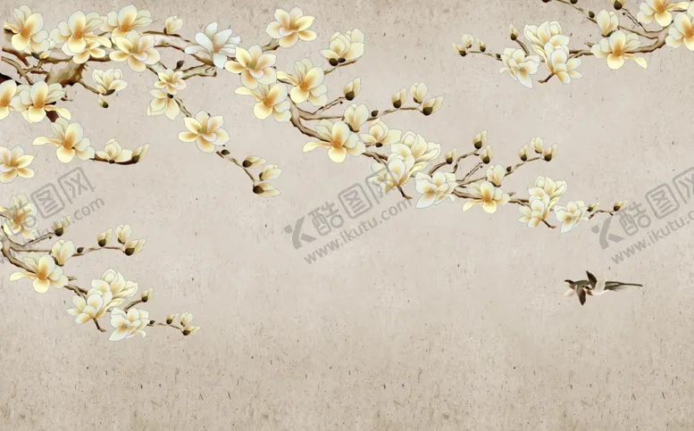 编号：22720307052134135746【酷图网】源文件下载-手绘工笔花鸟背景