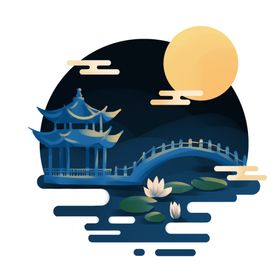 中秋月圆庭院祥云古风中国风背景