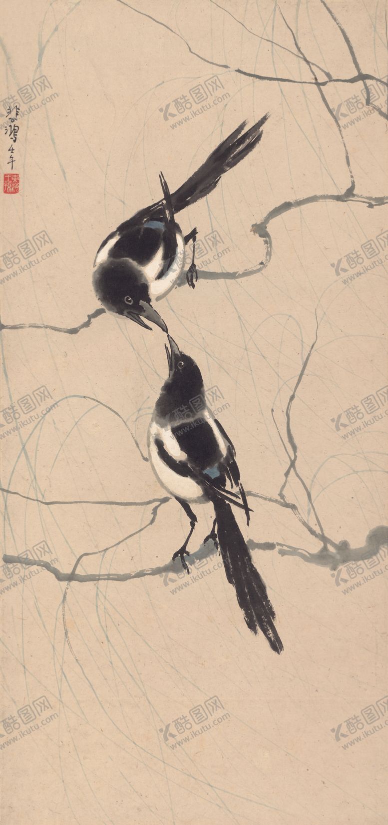 编号：87295610190044579623【酷图网】源文件下载-树枝鸟雀国画