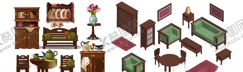 编号：31289204220052135117【酷图网】源文件下载-木质复古家具矢量素材