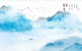 山水画装饰风景经理室客厅