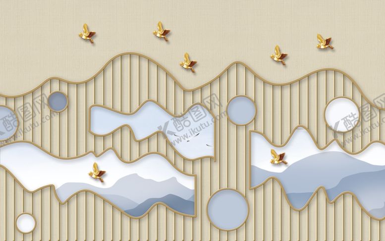编号：61548909232327264431【酷图网】源文件下载-浮雕花山水画背景墙