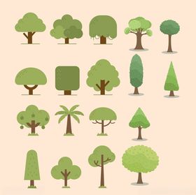 多样卡通树木图标集合