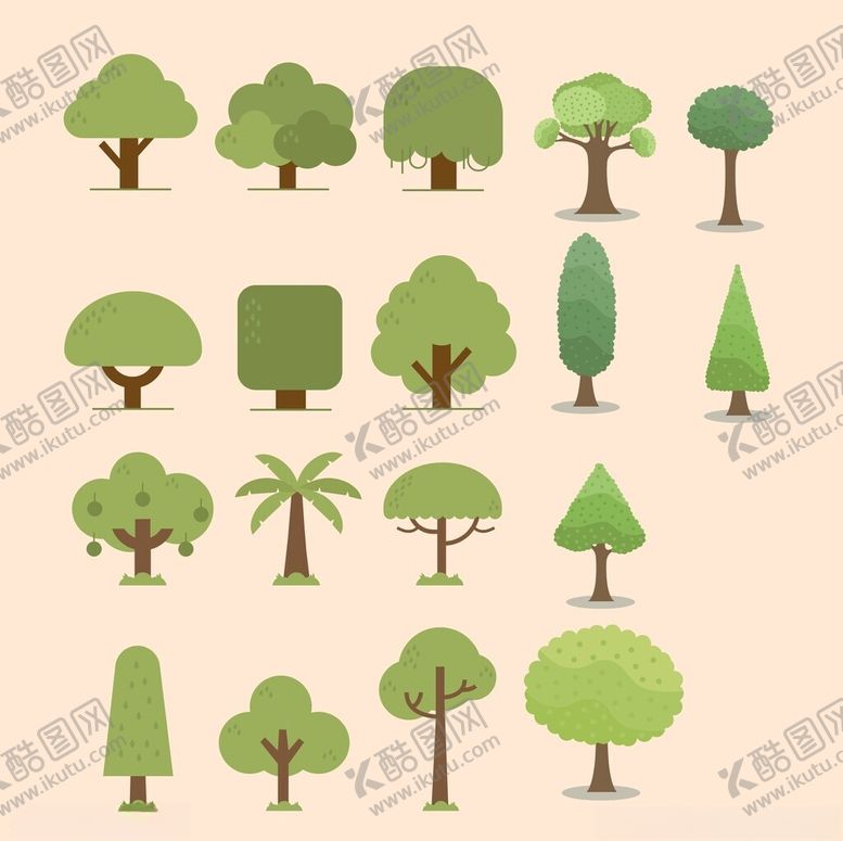 编号：57035904041147119330【酷图网】源文件下载-多样卡通树木图标集合