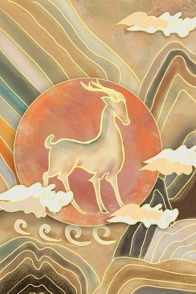 神鹿国风古风插画卡通素材