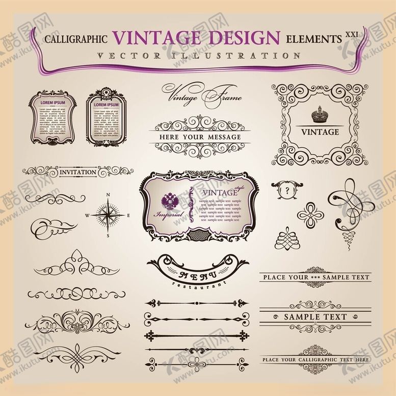 编号：66872912191613194436【酷图网】源文件下载-复古装饰设计元素集合