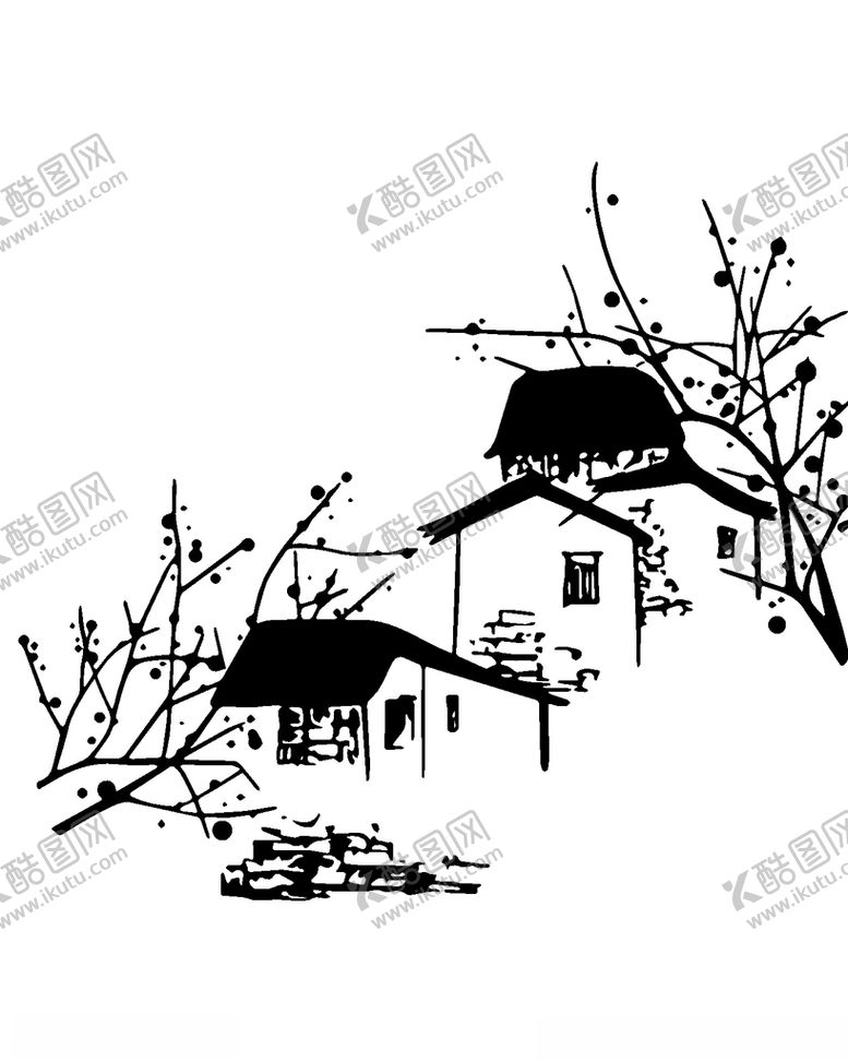 编号：80994710011938027775【酷图网】源文件下载-水墨房子图