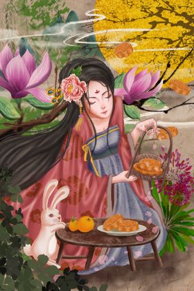 人物女性古风插画卡通素材