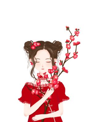 小清新蓝色独角兽小女孩泡泡插画