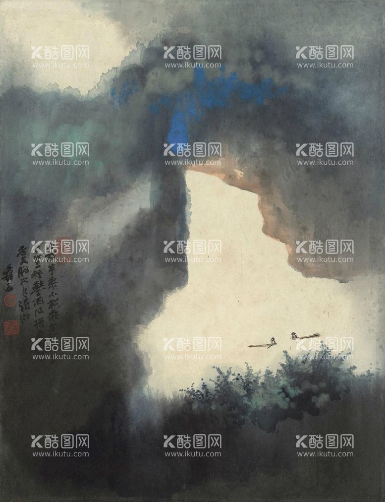 编号：21094309142317462708【酷图网】源文件下载-张大千国画水墨山水画墙画