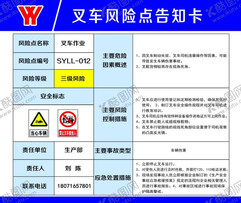编号：63491807140945302399【酷图网】源文件下载-叉车风险点告知卡